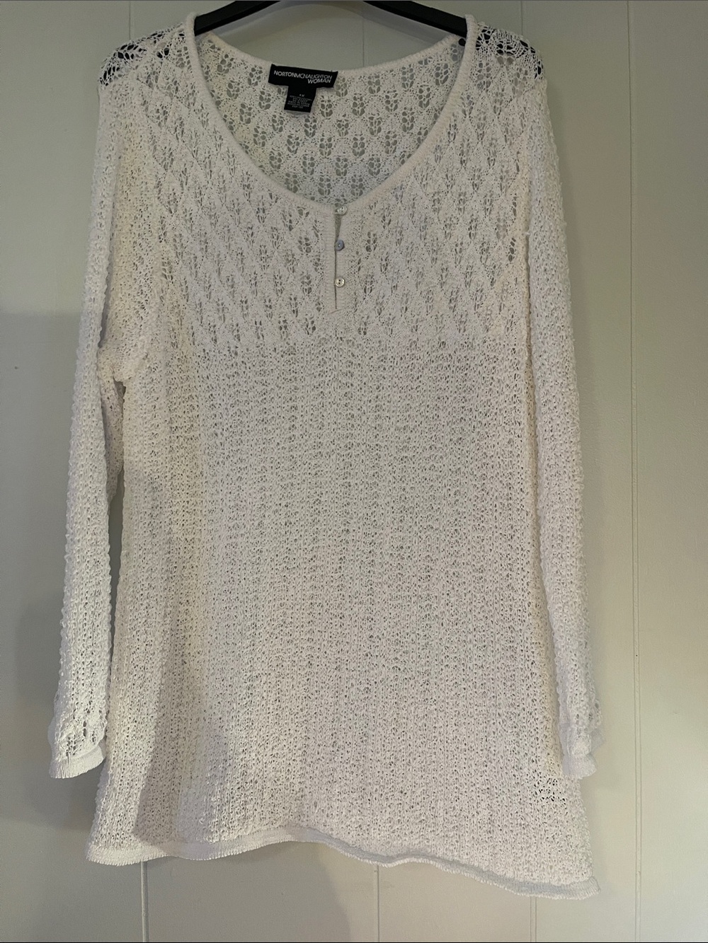 Norton McNaughton White Crochet Knit Tunic